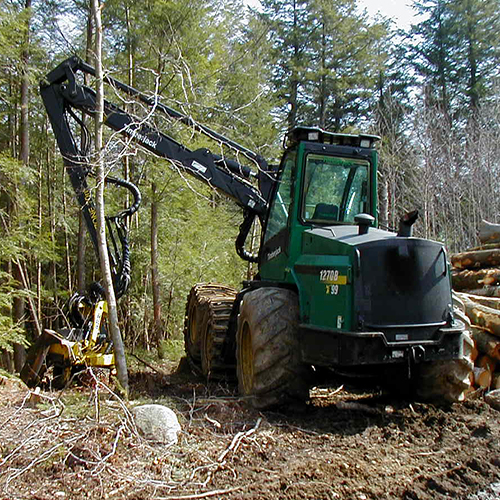 Mechanized feller for doing forestry work.