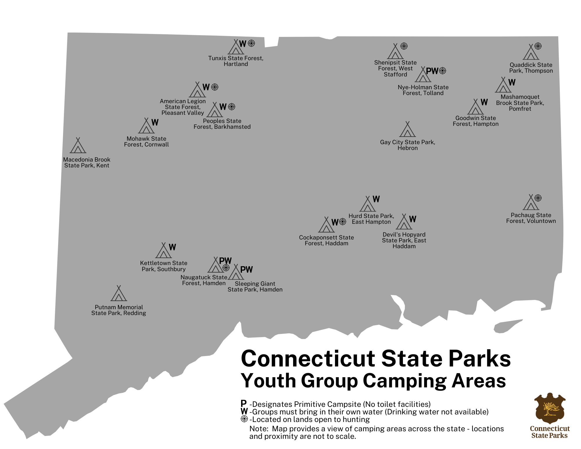 CT Map with Youth Group Camping Areas