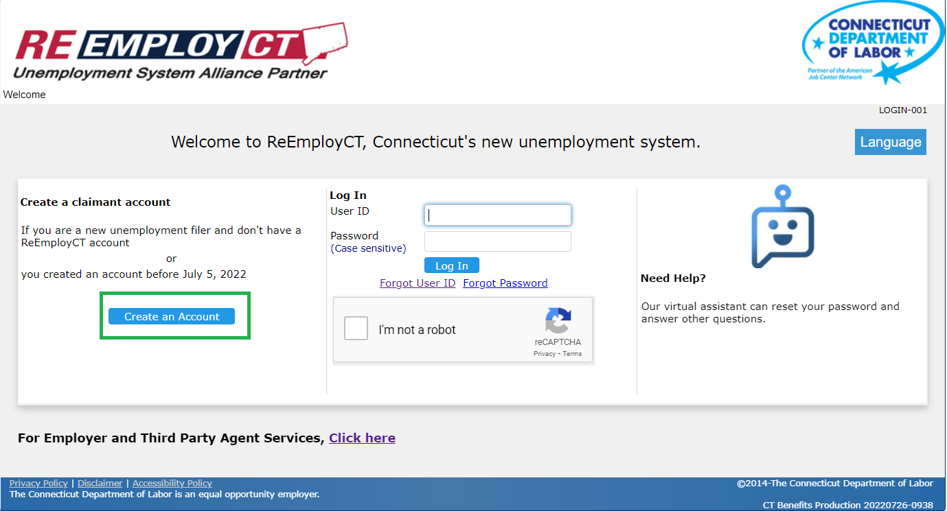ReEmployCT log in page