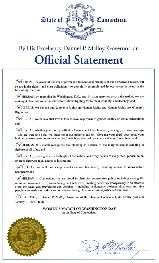 Proclamation declaring Women's March in Washington Day
