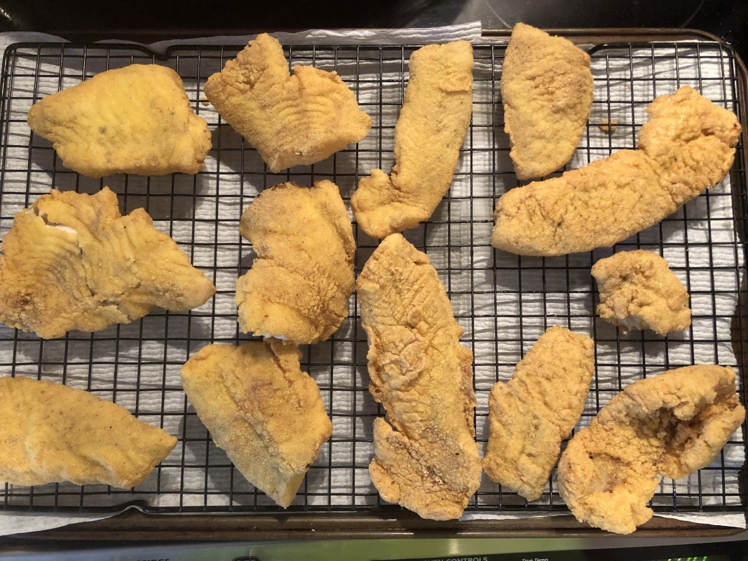 Panfish cooked in a fish fry.