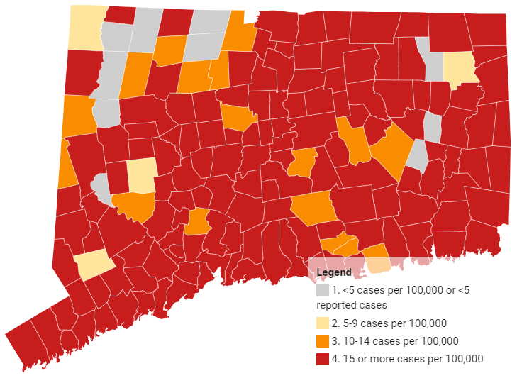 Connecticut COVID Alert map.