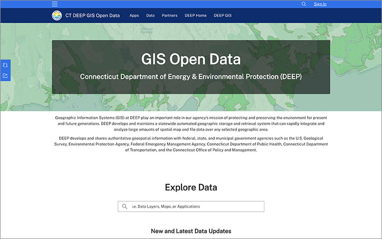 Screenshot of the GIS open data hub