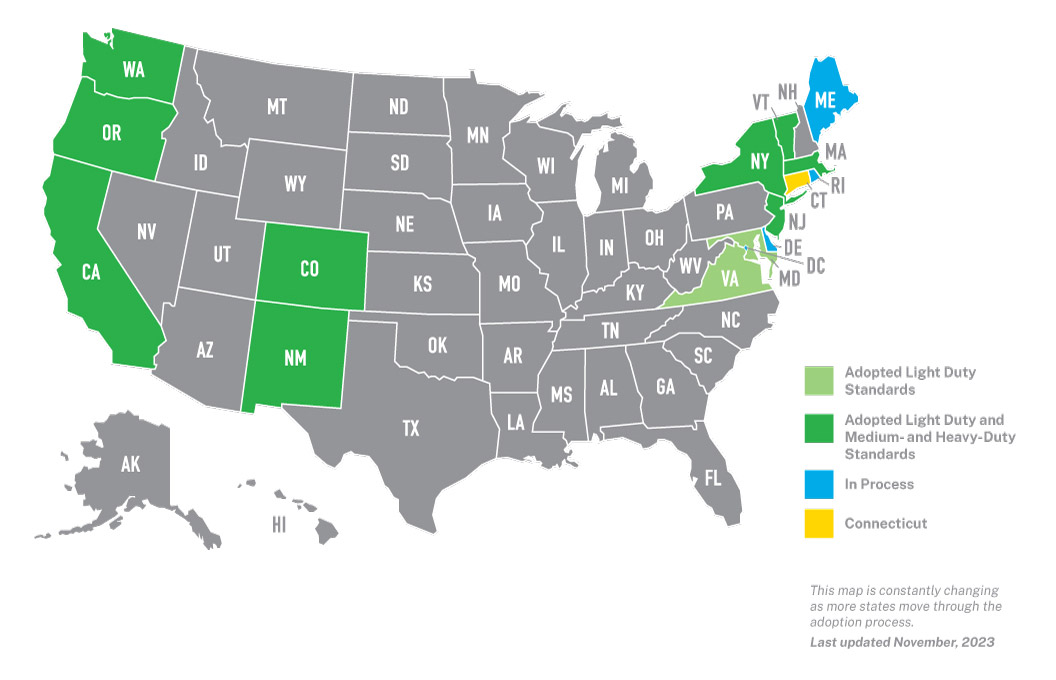 States adopting light duty and medium and heavy duty standards