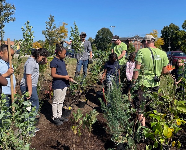 Students plant a Miyawaki forest in Bridgeport