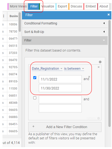 Image of filtering option on data.ct.gov