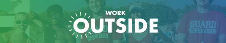 Lifeguard pointing to the words Work Outside!