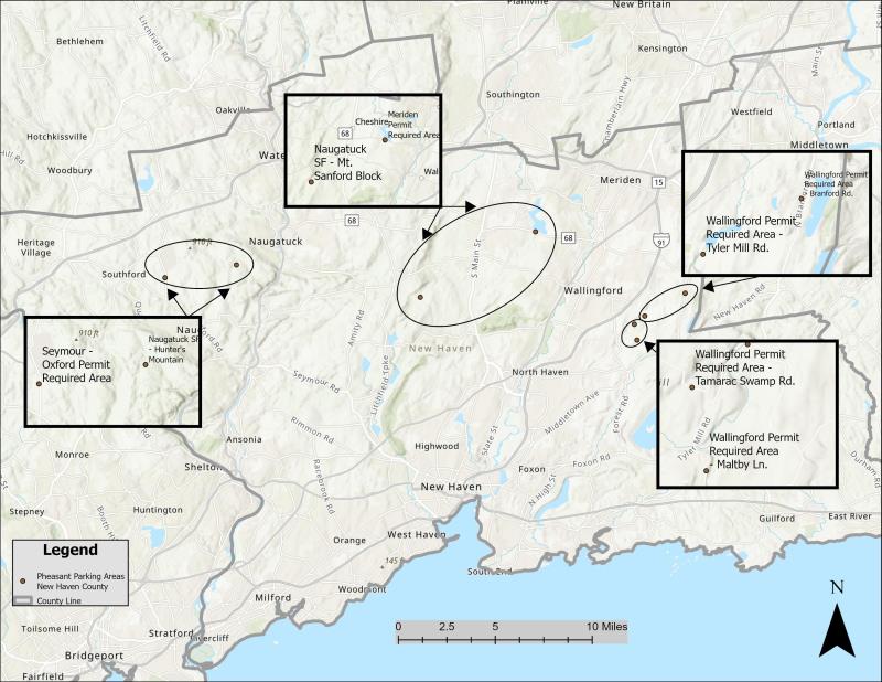 Pheasant stocking areas, New Haven County