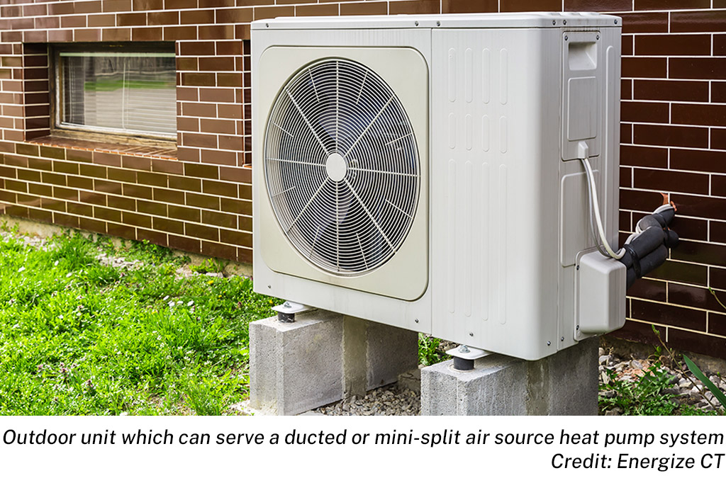 Outdoor unit which can serve a ducted or mini-split air source heat pump system | Credit: Energize CT