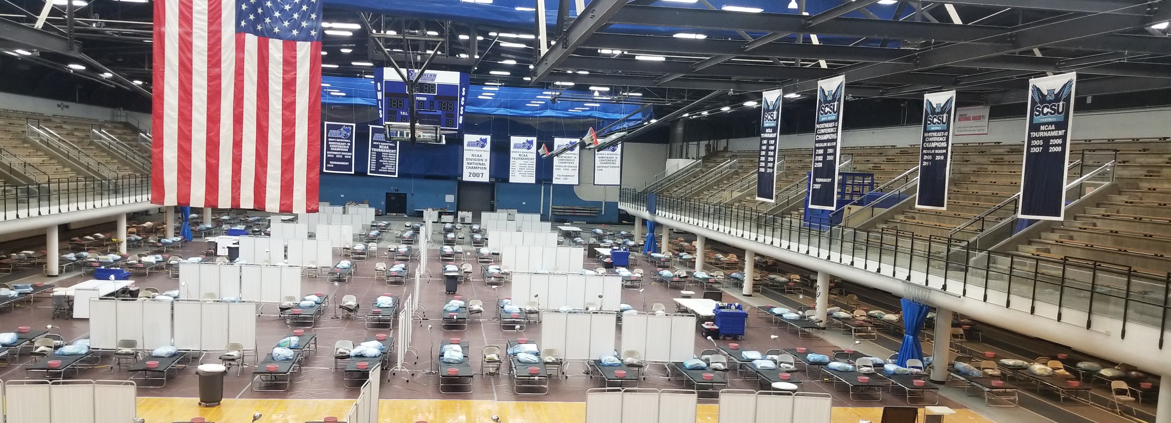 Field Hospital set up in event center.