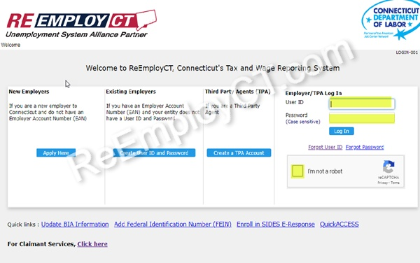 Screen shot of ReEmployCT.
