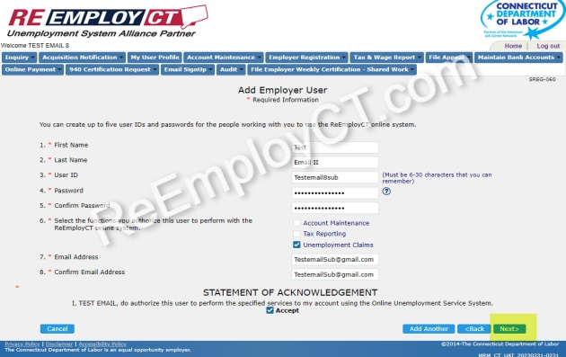 Screen shot of ReEmployCT.