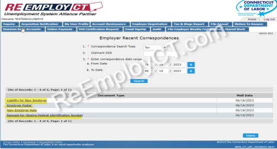 Screen shot of ReEmployCT.