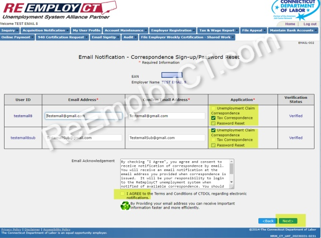 Screen shot of ReEmployCT.