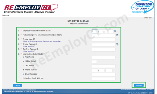 Employer Signup screen