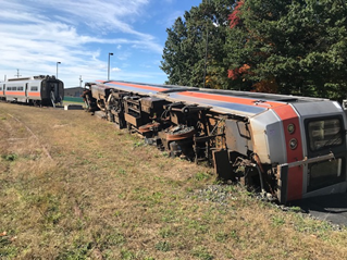 Turned over rail car