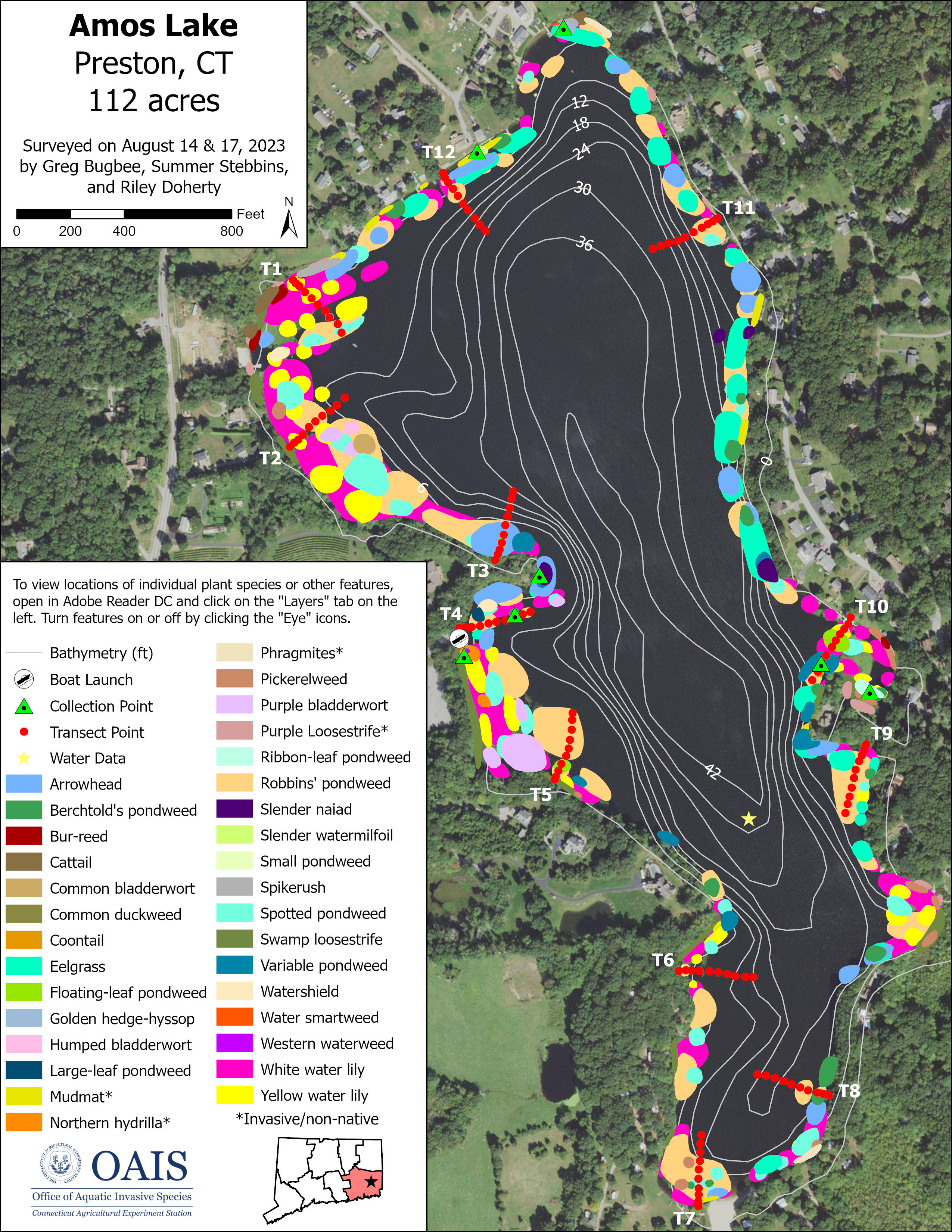 Vegetation survey map of Amos Lake in Preston, CT. 