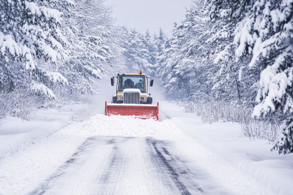 Snow plow clearing snow from CT road