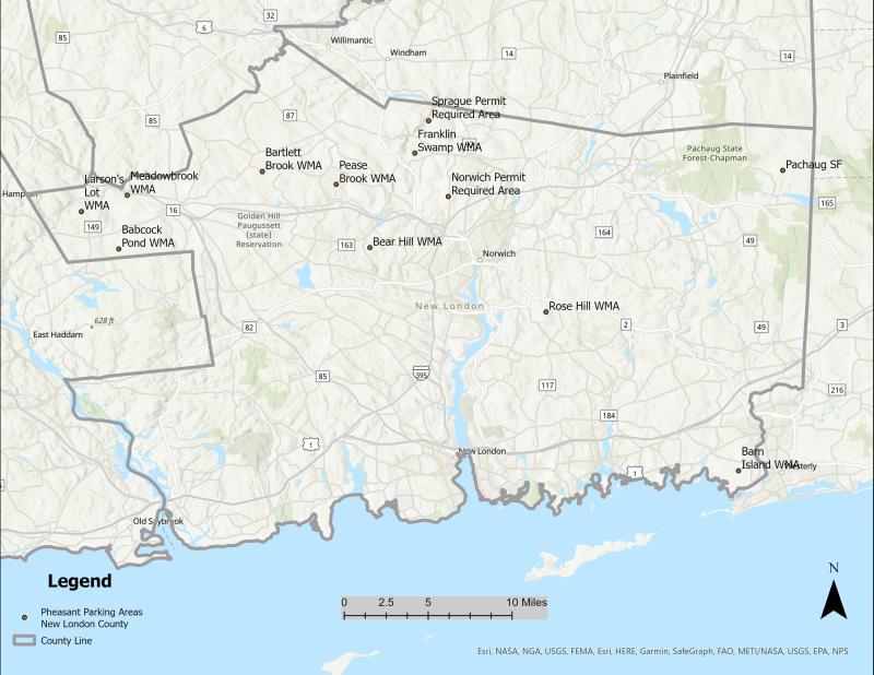 Pheasant stocking areas, New London County