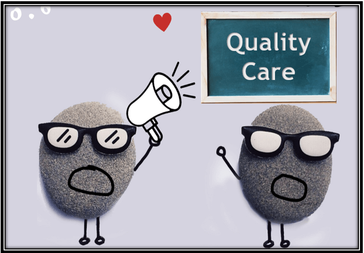 Photo of two LTCOP Rocks With Megaphone saying QUALITY CARE