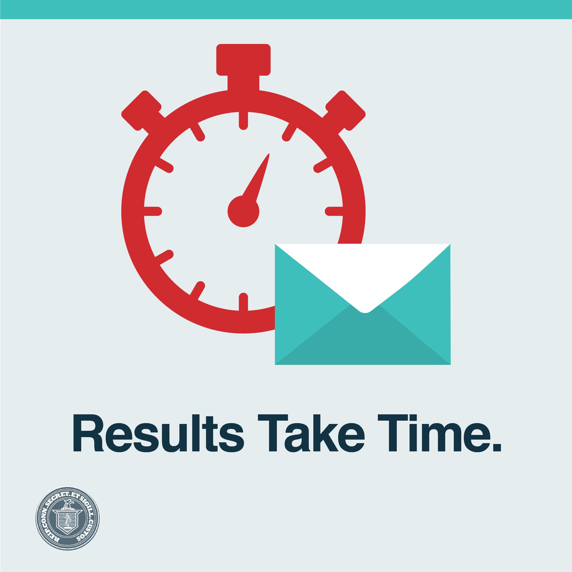 Clock image and text: The Results take time
