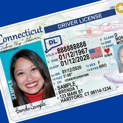 Connecticut driver's license with a gold star indicating that it is REAL ID verified.
