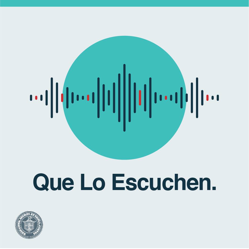 Image of sound wave and text: Que Lo Escuchen.