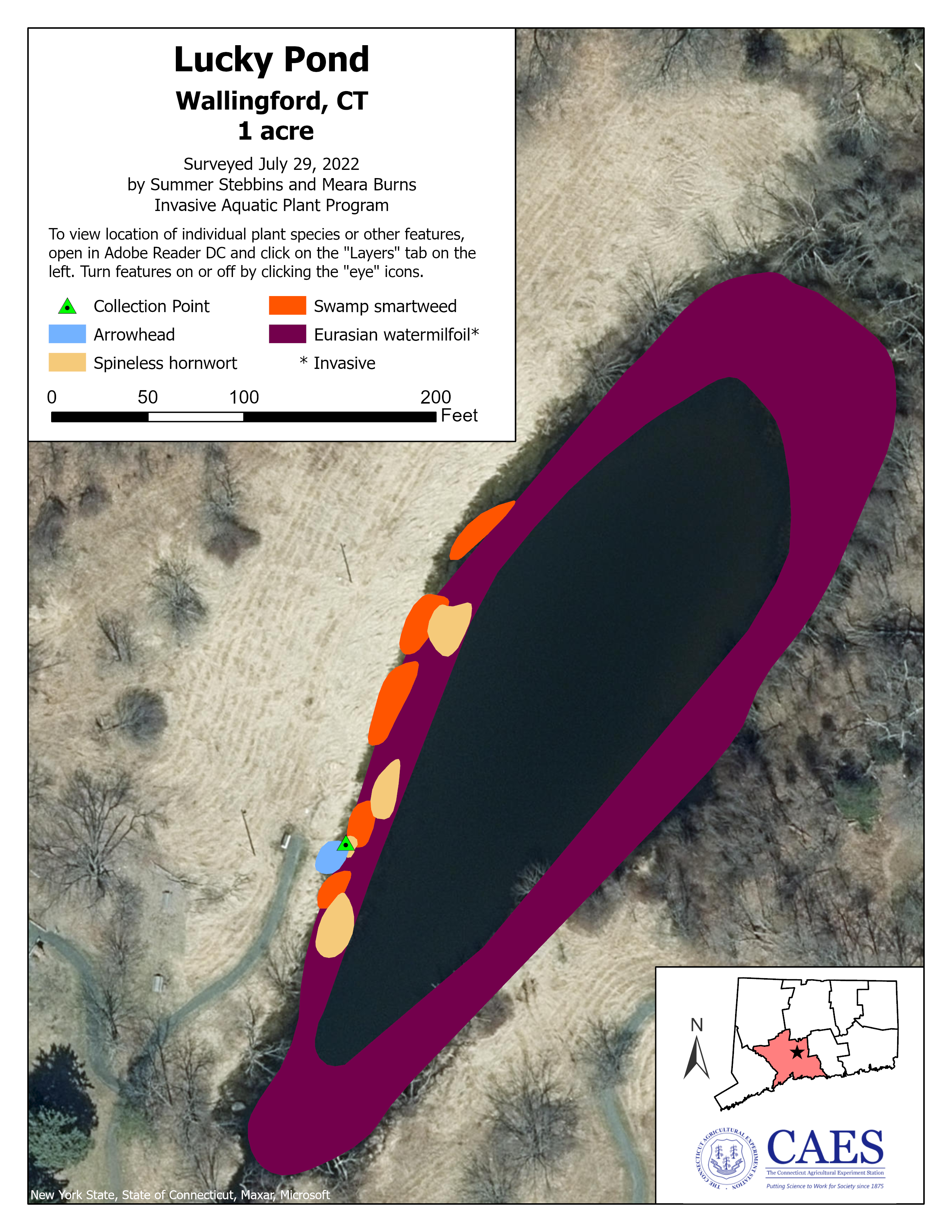 2022 aquatic plant survey map of Lucky Pond