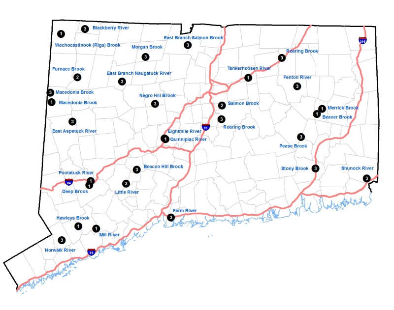 a map of Connecticut's wild trout management areas