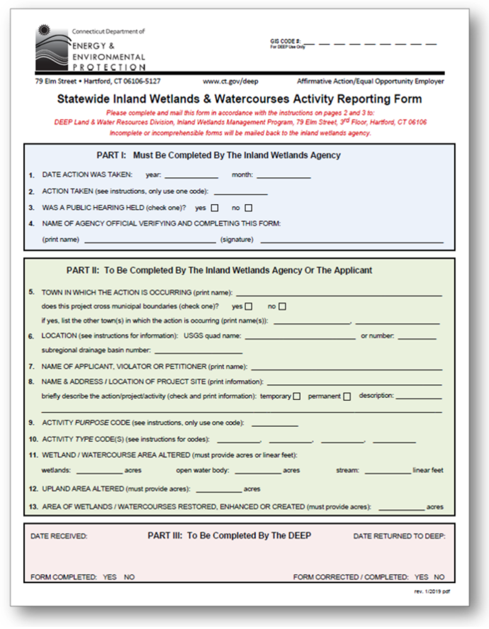 Inland Wetlands & Watercourses Agency Reporting Form