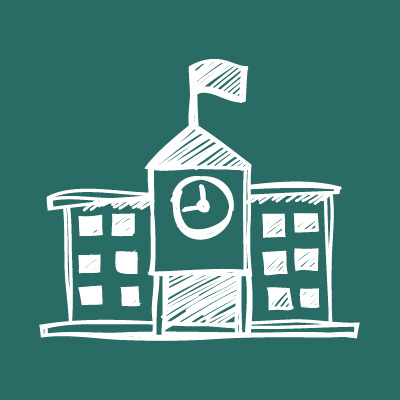 Hand-drawn illustration of a schoolhouse 